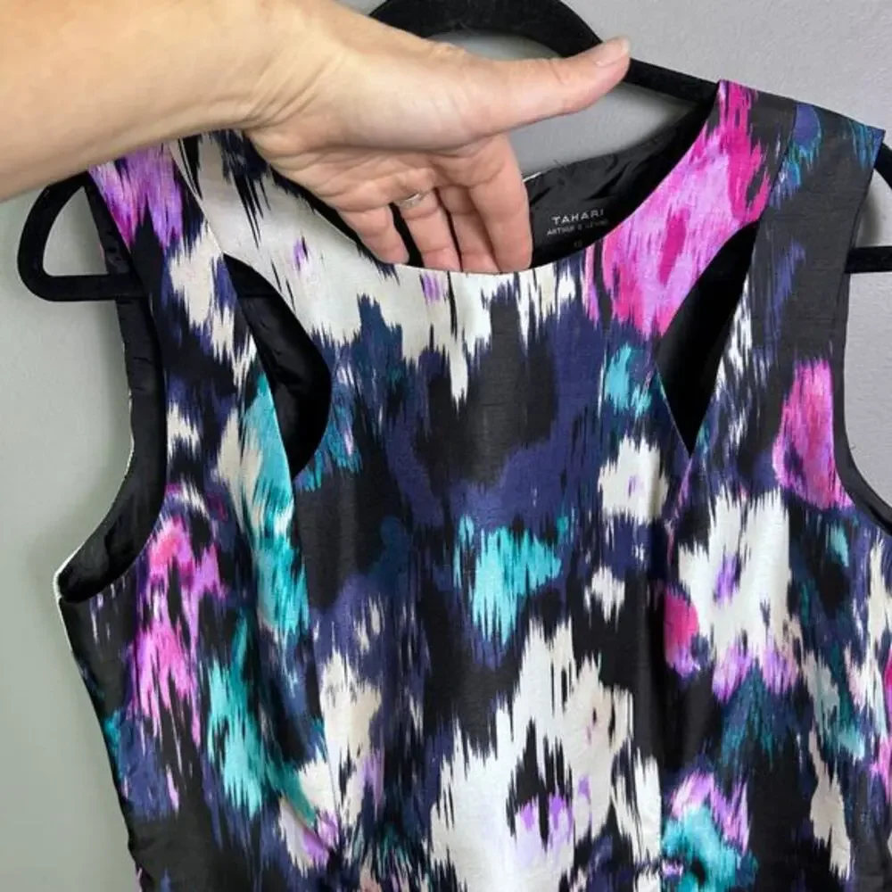 Tahari Sheath dress‎ size 12 India art to wear purple maximalist office cocktail - Picture 7 of 12